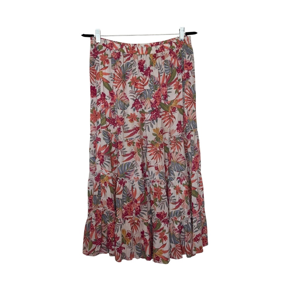 Easel Los Angeles Tropical Floral Tiered Maxi Skirt Small Boho Rayon Feminine